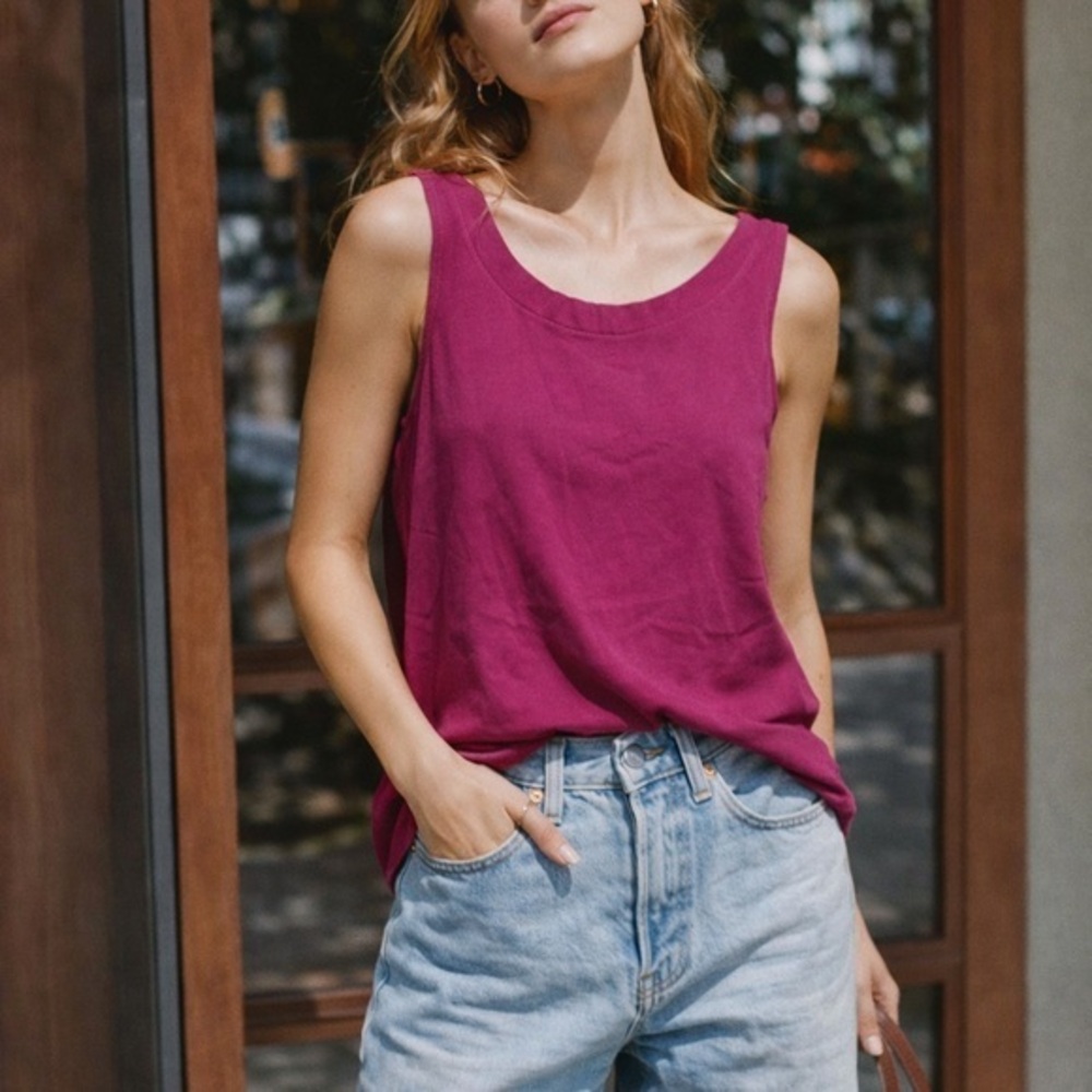 Merritt Charles silk Fuchsia button back  Tank Top